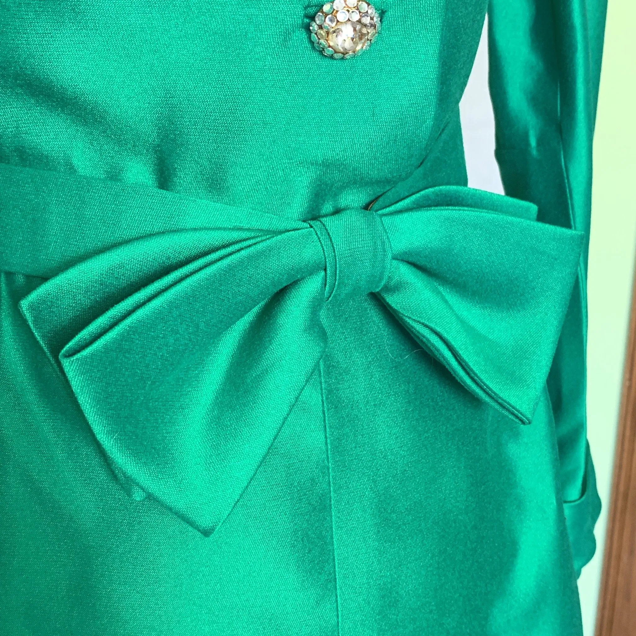 1960s Green A-line Dress by Rona. Perfect Formal Event Attire that is Sustainable Vintage Fashion.