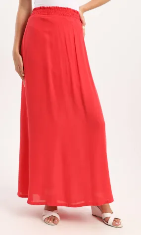 56620 Elastic Waist Slip On Fluffy Maxi Skirt - Red