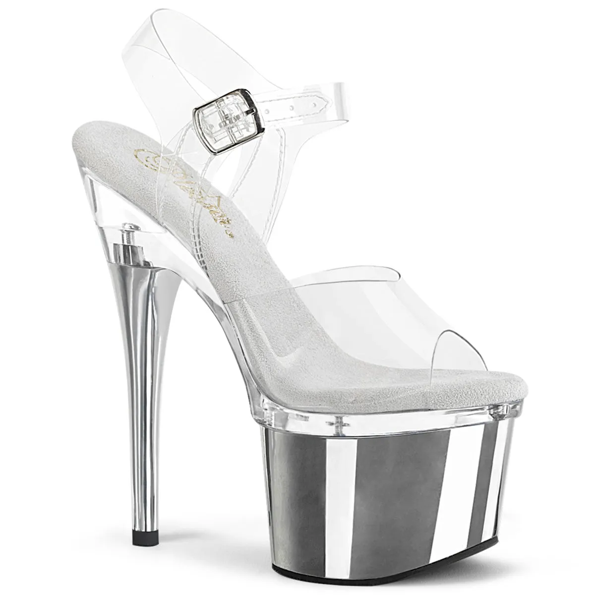 7 Inch Heel ESTEEM-708 Clear Silver Chrome