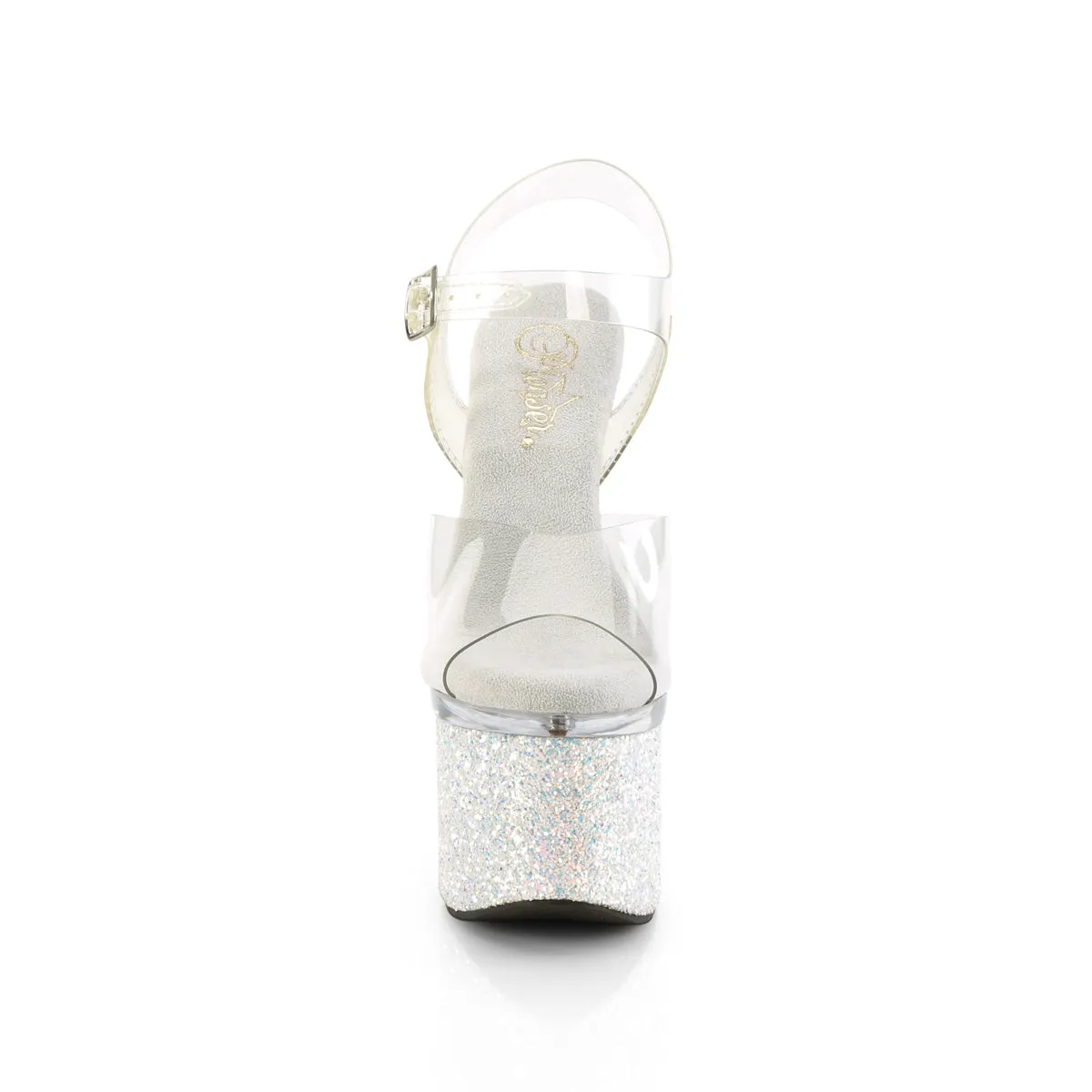 7 Inch Heel ESTEEM-708LG Clear White Glitter