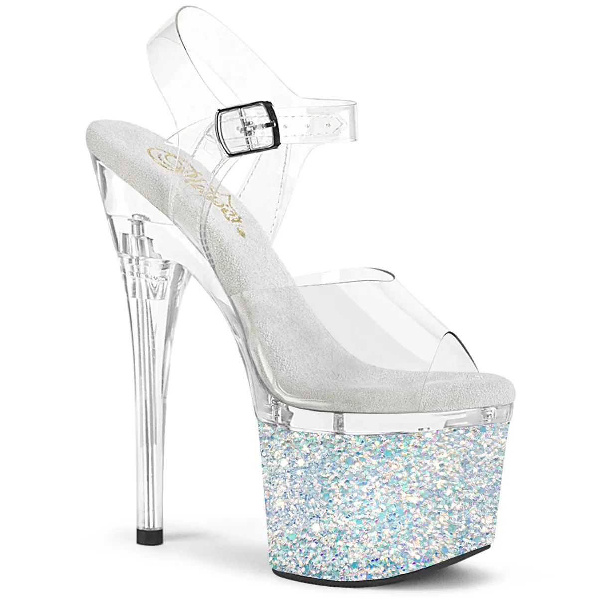 7 Inch Heel ESTEEM-708LG Clear White Glitter