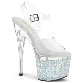 7 Inch Heel ESTEEM-708LG Clear White Glitter