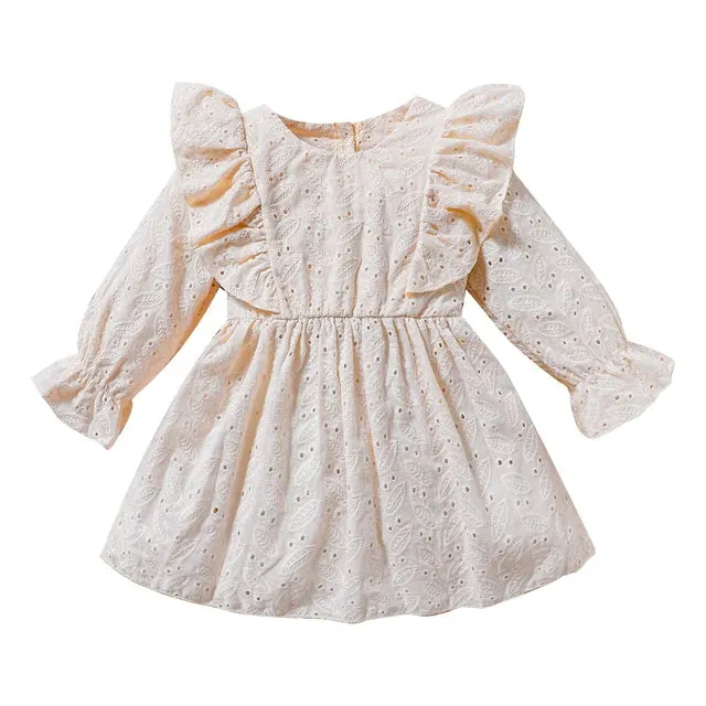 Adorable Eyelet Lace Ruffle Baby Girls Autumn Dress Layette