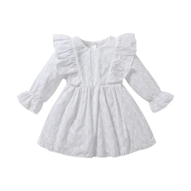 Adorable Eyelet Lace Ruffle Baby Girls Autumn Dress Layette