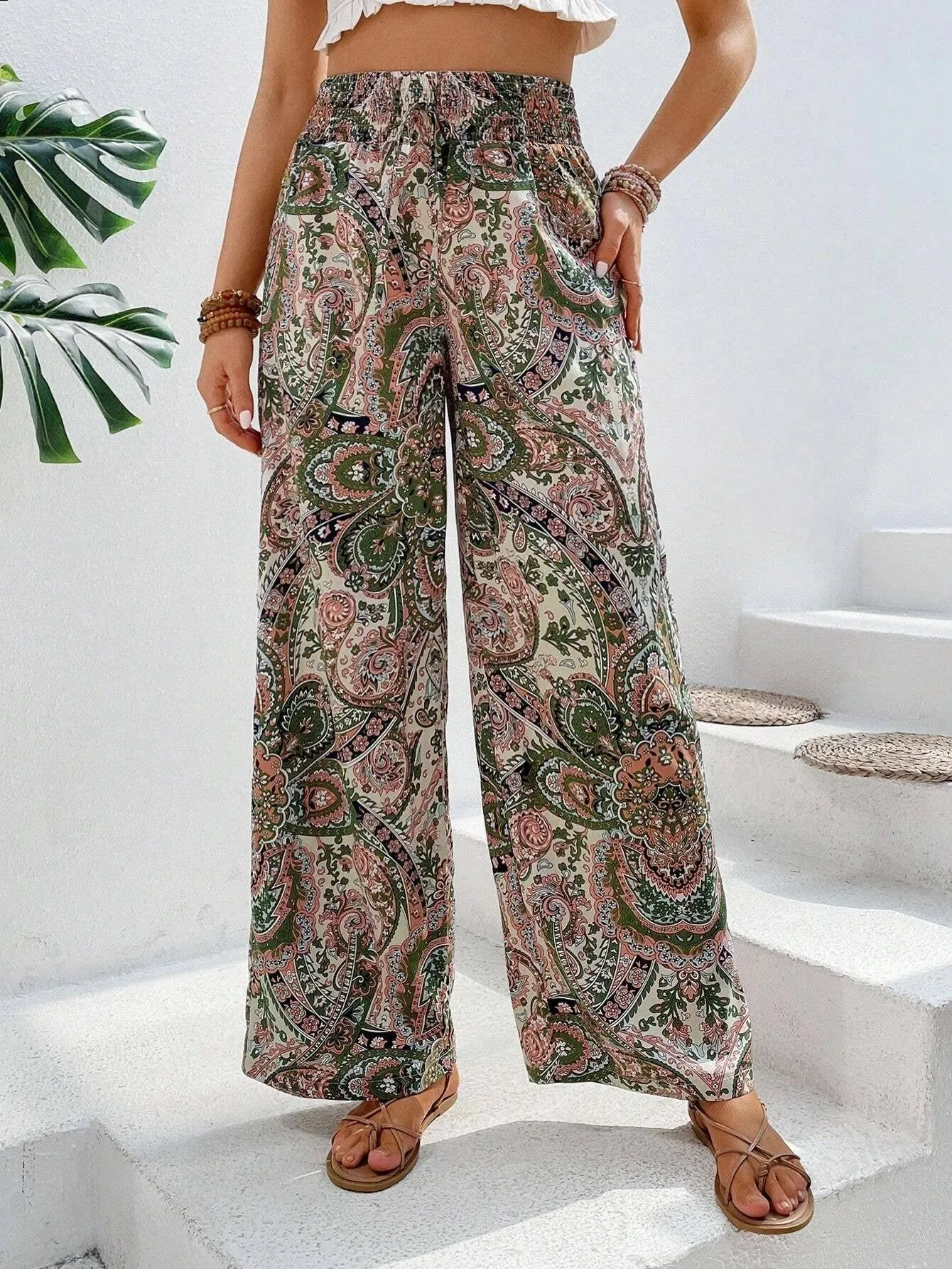 ALL-IN-ONE PRINTED ELASTIC-WAISTED WIDE-LEG PANTS_CWBLP0723