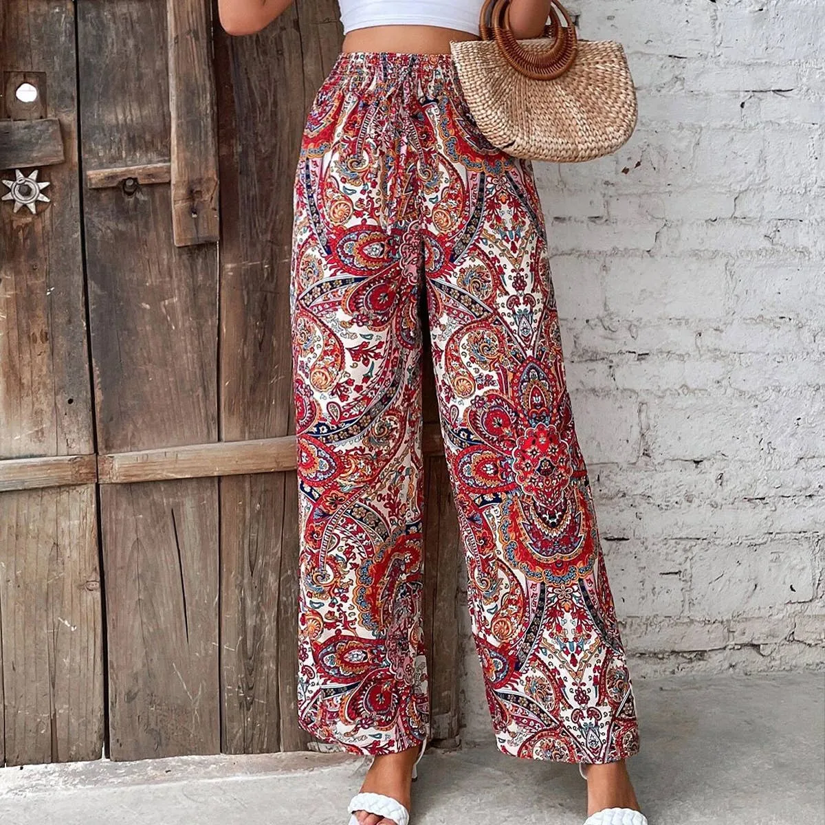 ALL-IN-ONE PRINTED ELASTIC-WAISTED WIDE-LEG PANTS_CWBLP0723