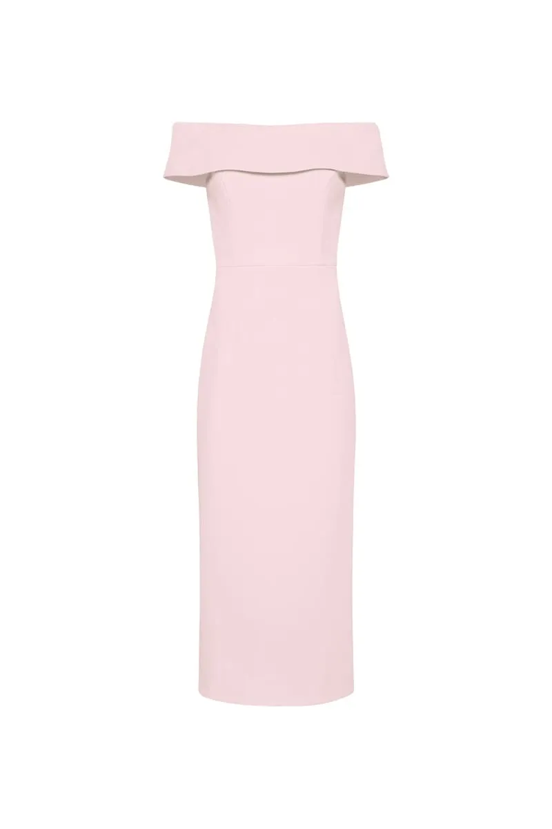 Amore Off Shoulder Midi Dress Pink