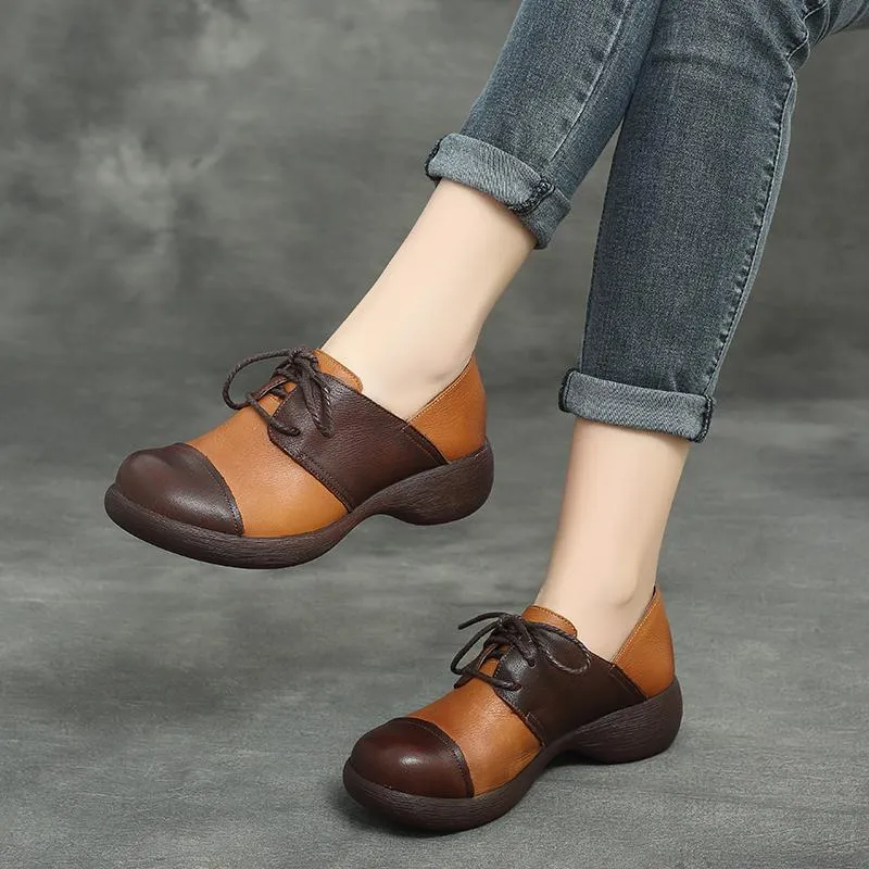 Babakud Spring Ethnic Retro Platform Waterproof Platform Leather Stitching Shoes