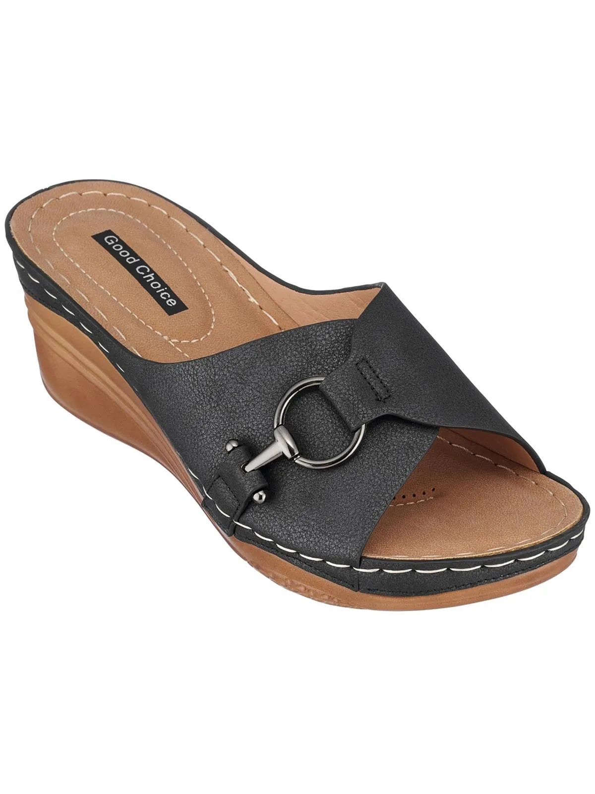 Bay Womens Faux Leather Slip On Wedge Sandals