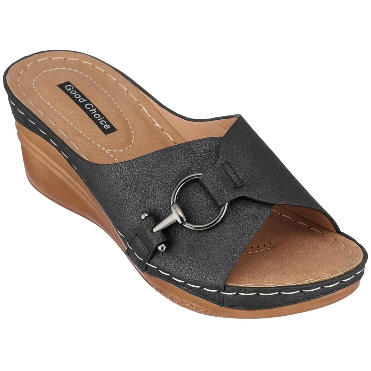 Bay Womens Faux Leather Slip On Wedge Sandals