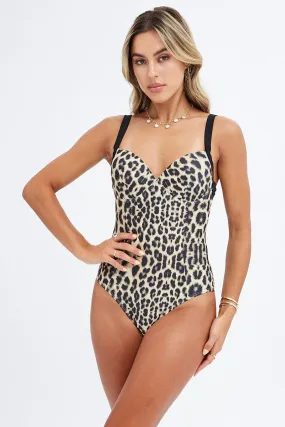 Beige Animal Print One Piece Swimsuit