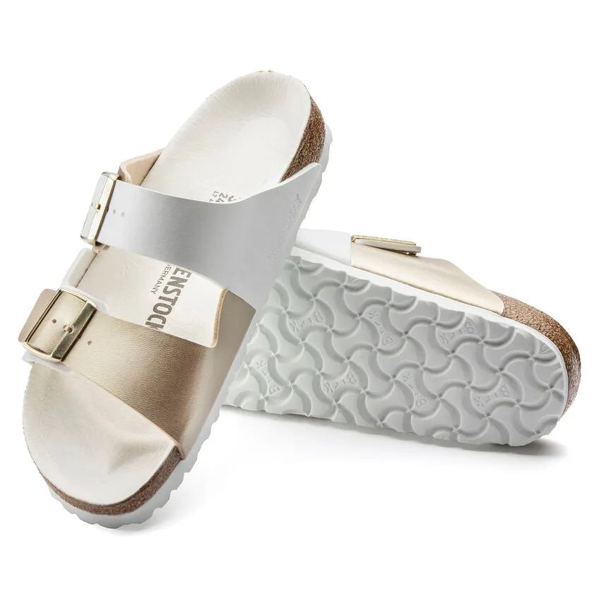 Birkenstock Women's Arizona Split Birko-Flor (White/Gold - Regular Fit)