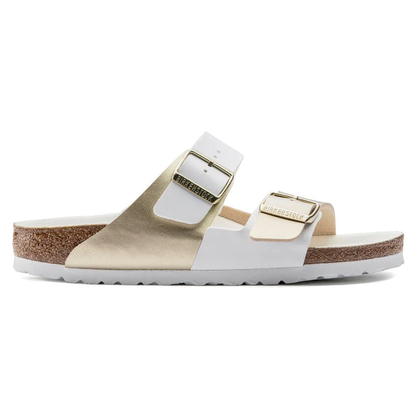 Birkenstock Women's Arizona Split Birko-Flor (White/Gold - Regular Fit)