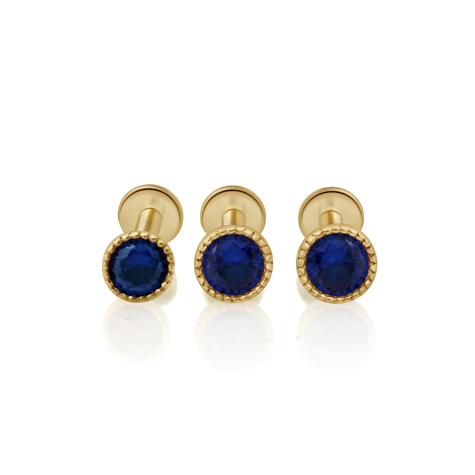 Blue Sapphire Milgrain Flat Back Stud