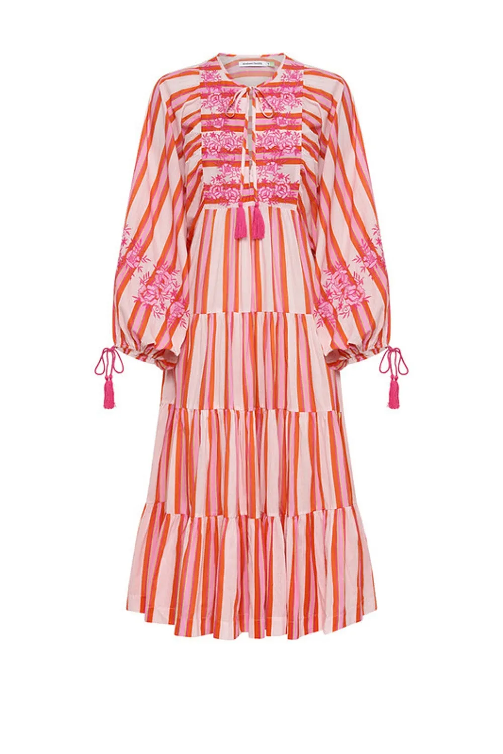 BOHO MIDI DRESS PINK MULTI STRIPE