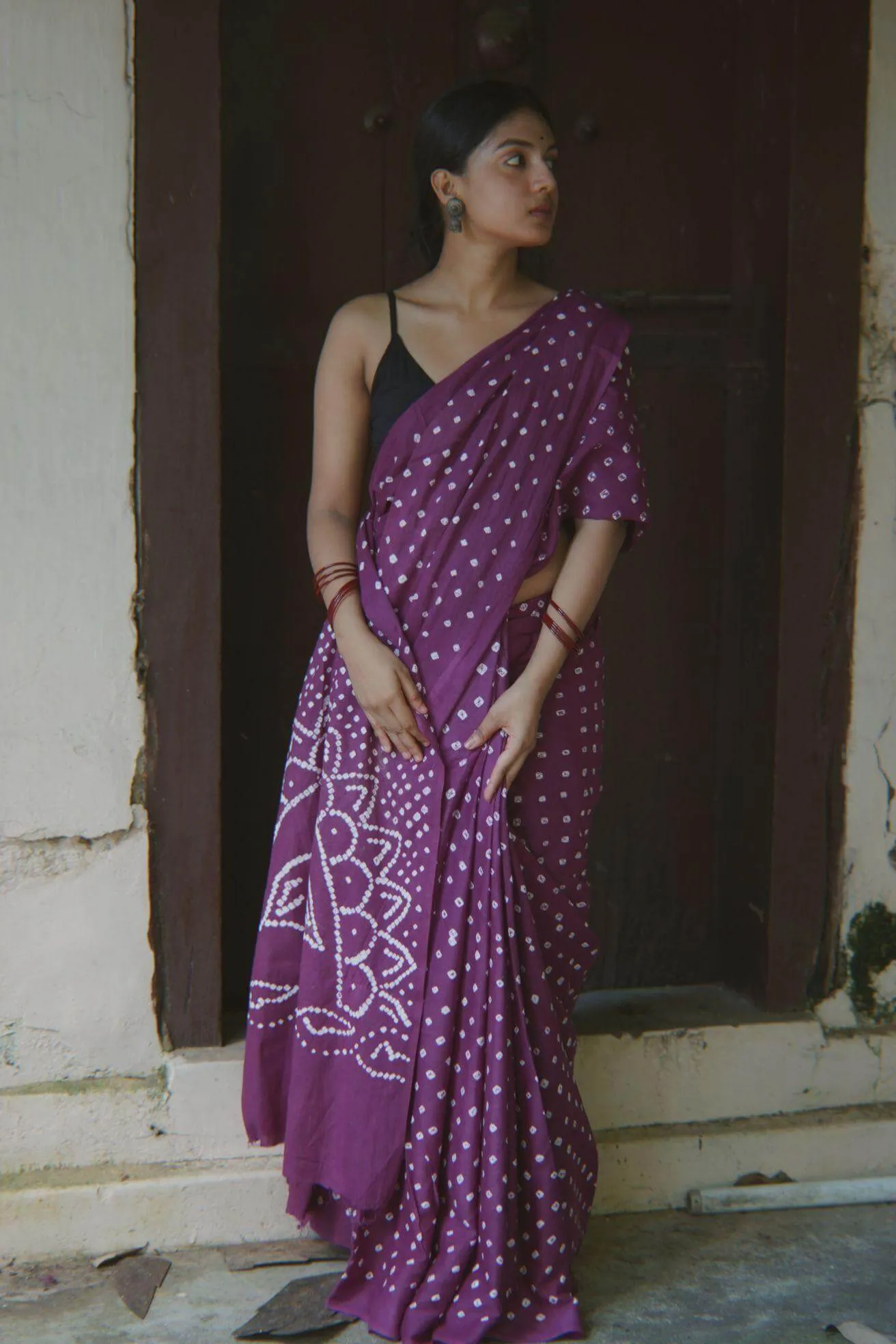 Boond -  Bandhani purple cotton Bandhani  cotton saree