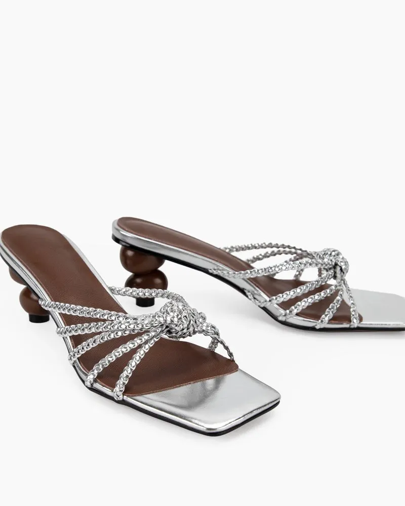 Braided Patent Mid-heeled Sandals