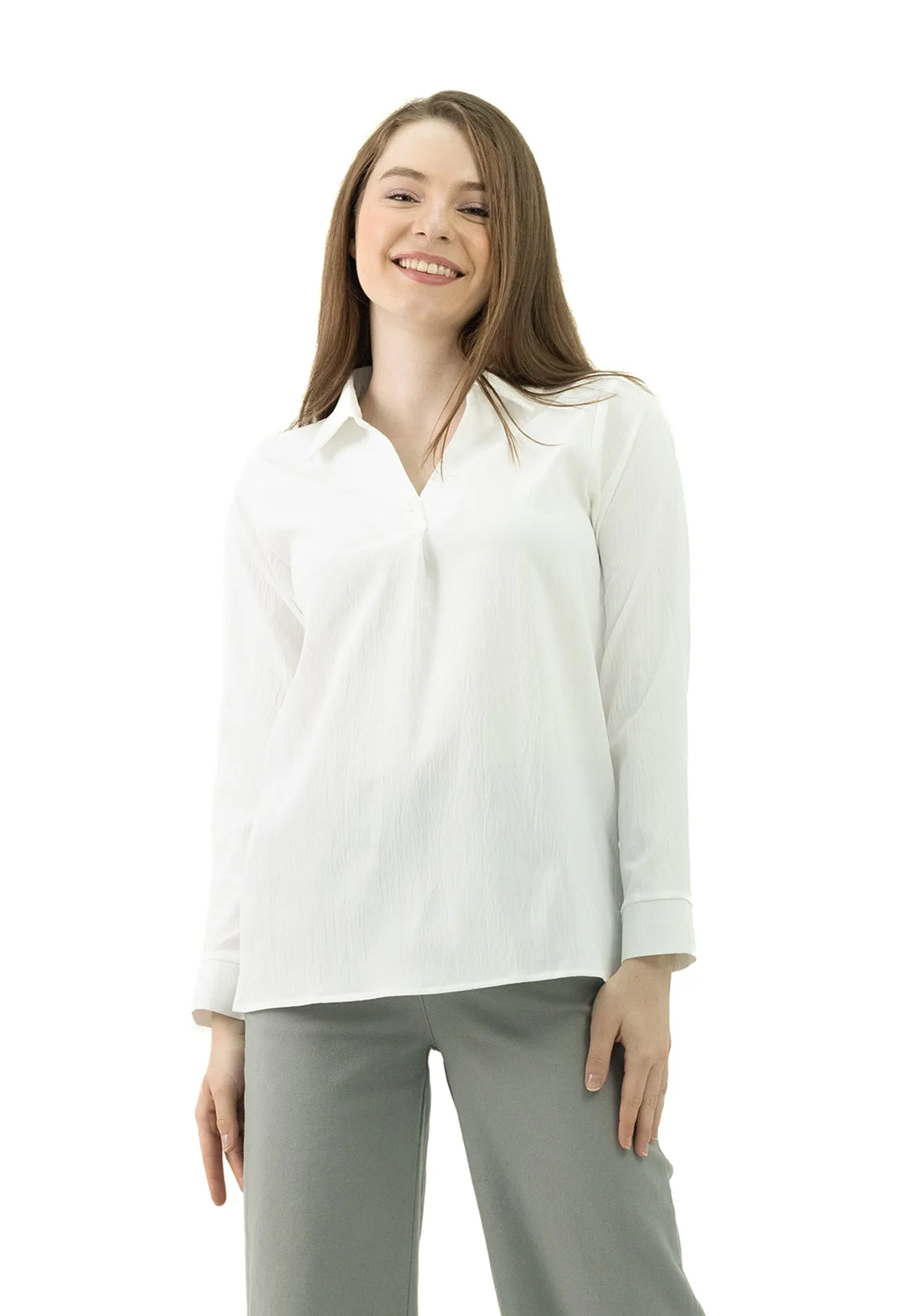 DAISY By VOIR Notched Neck Long Sleeves Blouse