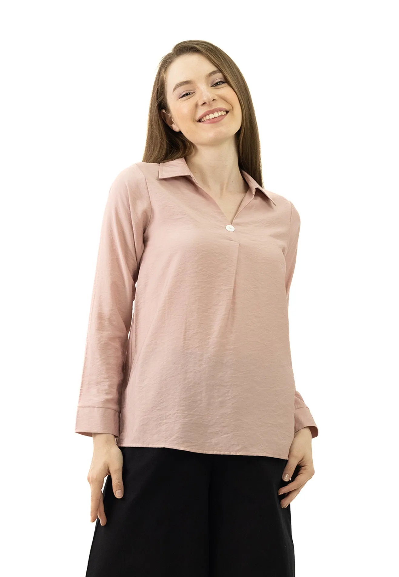 DAISY By VOIR Notched Neck Long Sleeves Blouse