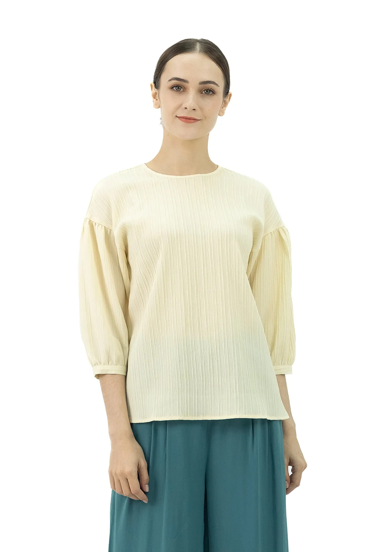 DAISY By VOIR Plicated Detail Lantern Sleeves Blouse