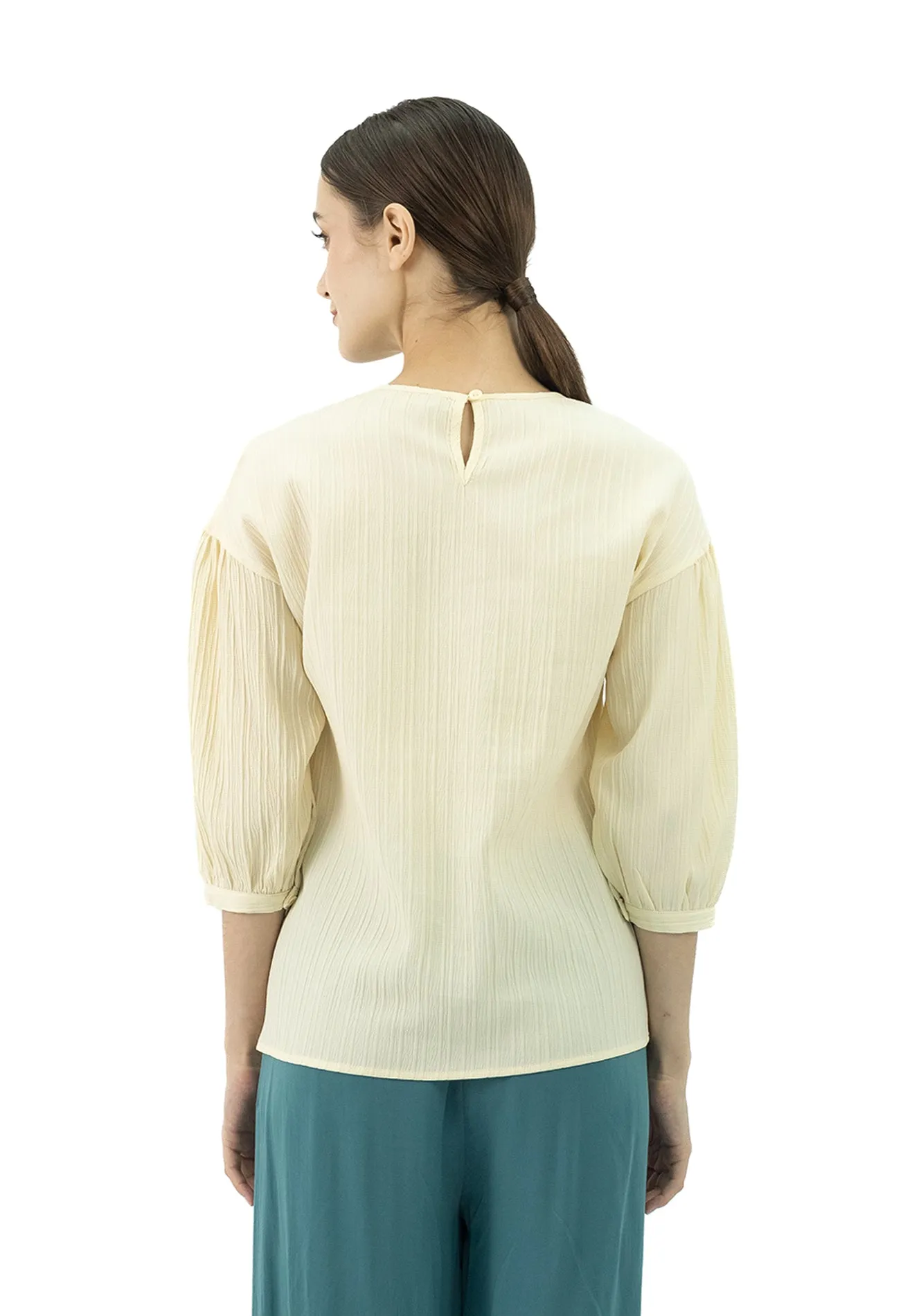 DAISY By VOIR Plicated Detail Lantern Sleeves Blouse