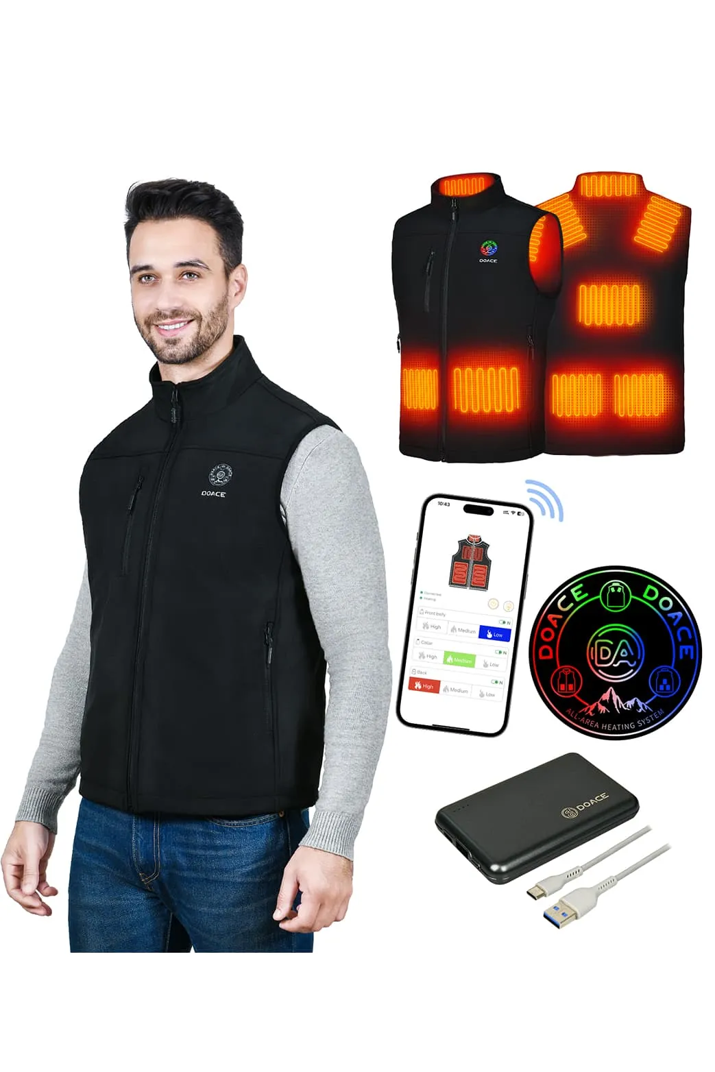 DOACE Wear  Heated Vest for Men & Women with APP Control(Battery Included)