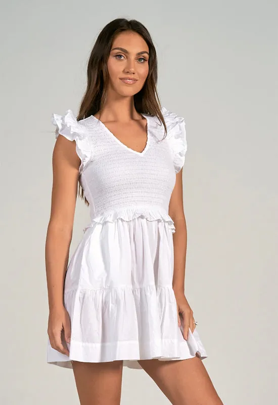 Elan - Ruffle Sleeve Dress White