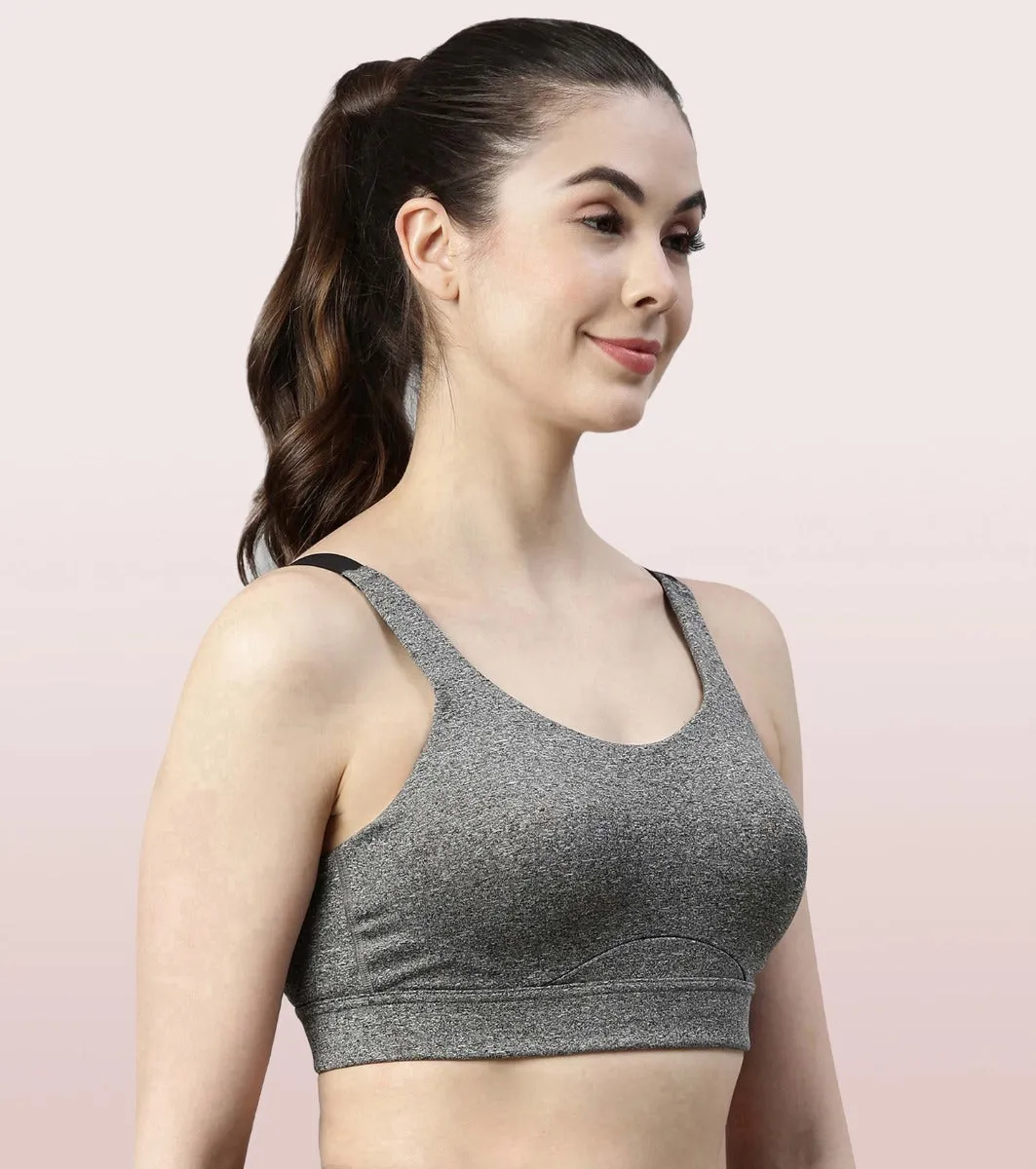 Enamor Agion SB18 Convertible Back High-Impact Sports Bra for Women- Full Coverage, Padded and Wirefree - Black