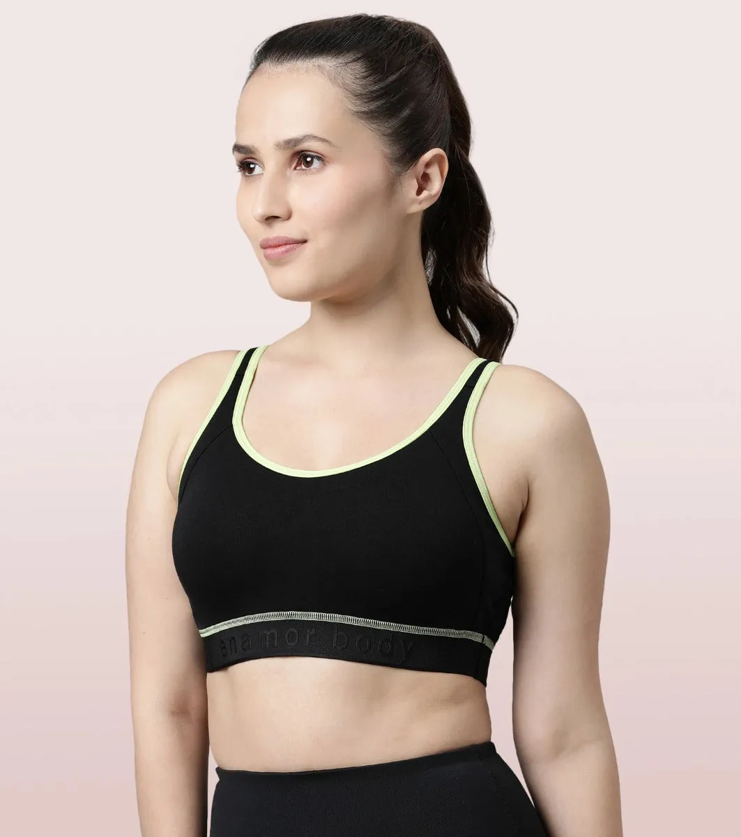 Enamor Agion SB28 Antimicrobial Side Shaper Active Sports Bra for Women - Non Padded, Wirefree and High Coverage - Black