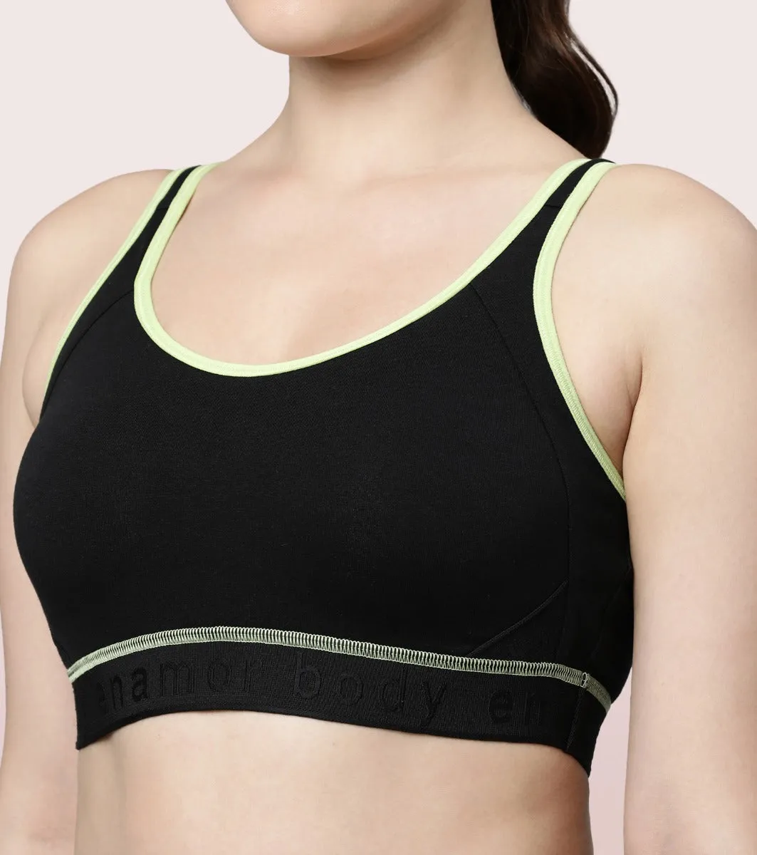 Enamor Agion SB28 Antimicrobial Side Shaper Active Sports Bra for Women - Non Padded, Wirefree and High Coverage - Black