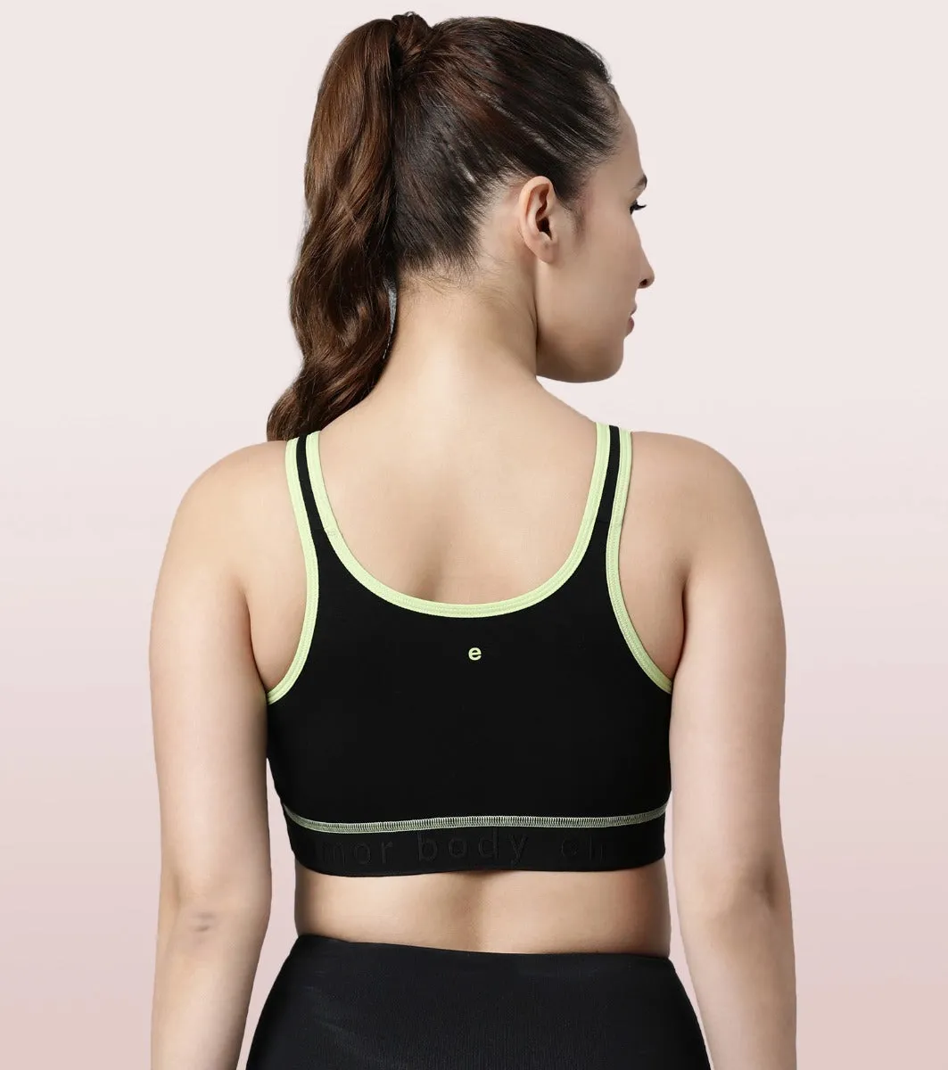 Enamor Agion SB28 Antimicrobial Side Shaper Active Sports Bra for Women - Non Padded, Wirefree and High Coverage - Black