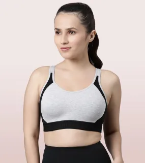 Enamor Agion SB28 Antimicrobial Side Shaper Active Sports Bra for Women - Non Padded, Wirefree and High Coverage - Grey Melange