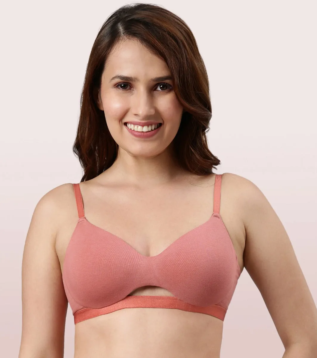 Enamor CloudSoft A032 Invisible Neckline Cotton T-shirt Bra for Women- Medium Coverage, Padded and Wirefree - Rosette