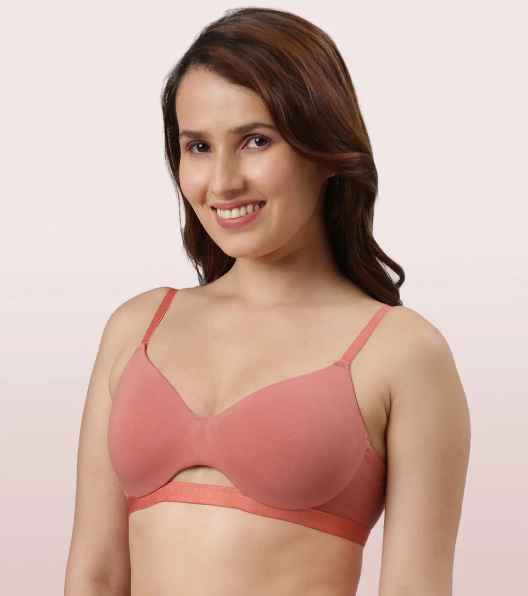 Enamor CloudSoft A032 Invisible Neckline Cotton T-shirt Bra for Women- Medium Coverage, Padded and Wirefree - Rosette