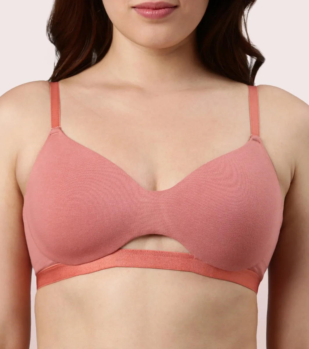 Enamor CloudSoft A032 Invisible Neckline Cotton T-shirt Bra for Women- Medium Coverage, Padded and Wirefree - Rosette