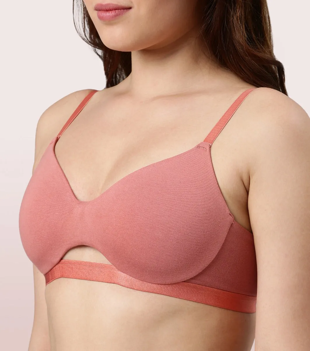 Enamor CloudSoft A032 Invisible Neckline Cotton T-shirt Bra for Women- Medium Coverage, Padded and Wirefree - Rosette