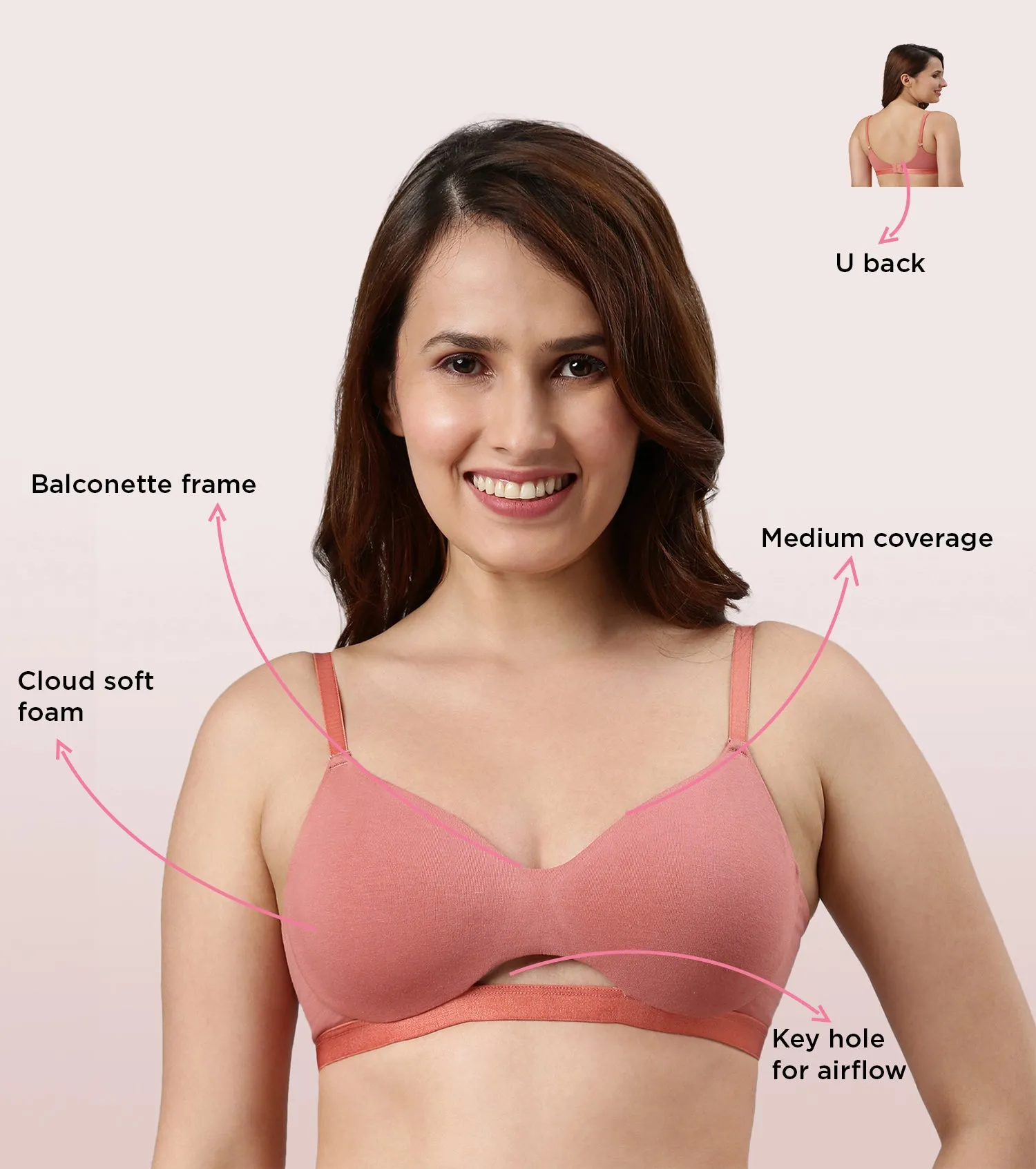 Enamor CloudSoft A032 Invisible Neckline Cotton T-shirt Bra for Women- Medium Coverage, Padded and Wirefree - Rosette