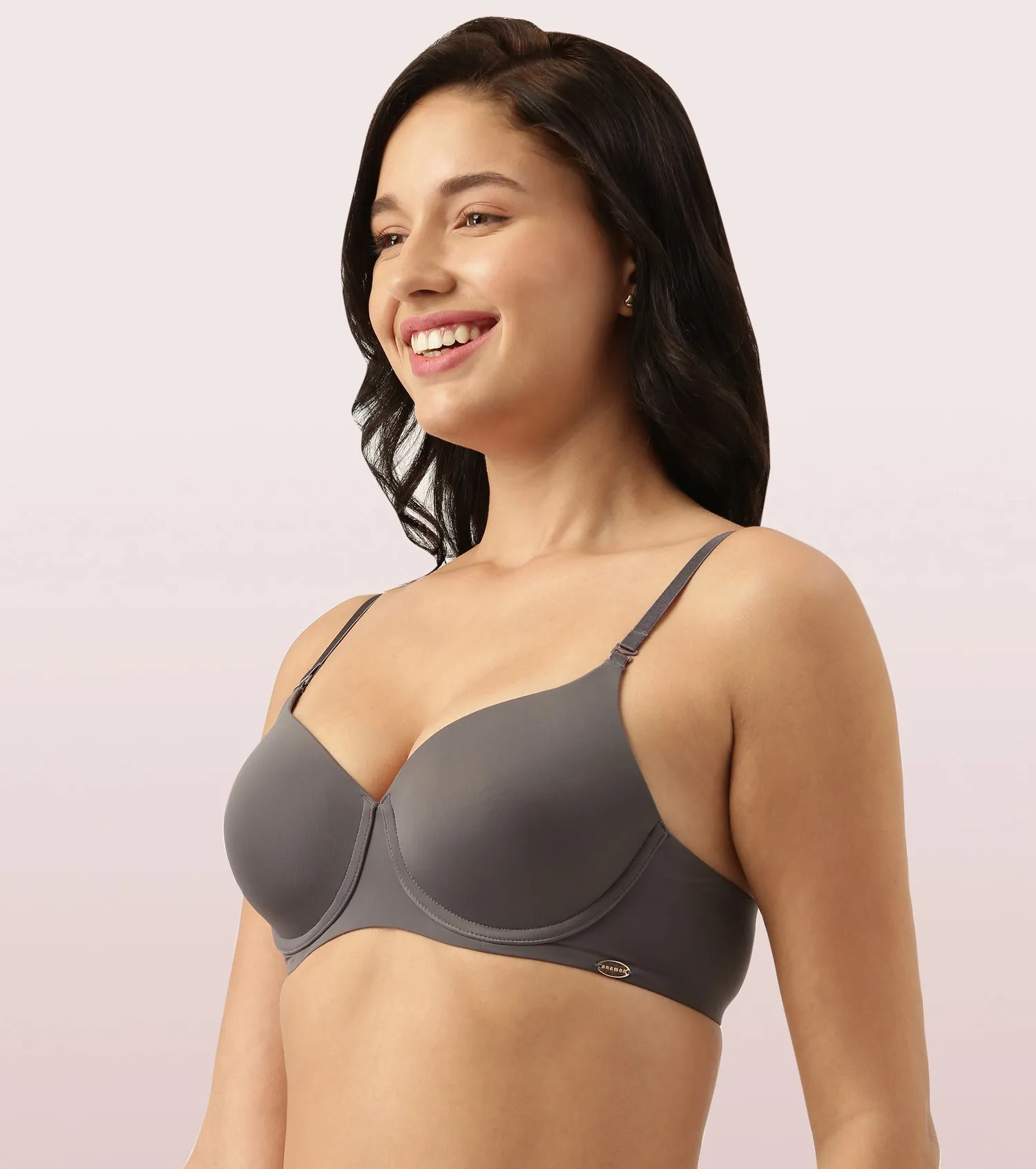 Enamor Dope Dye F057 Eco-Friendly T-shirt Bra for Women with Crush-Proof Cups- High Coverage, Padded And Wired - Honey Beige