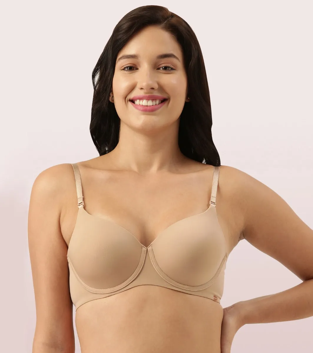 Enamor Dope Dye F057 Eco-Friendly T-shirt Bra for Women with Crush-Proof Cups- High Coverage, Padded And Wired - Honey Beige