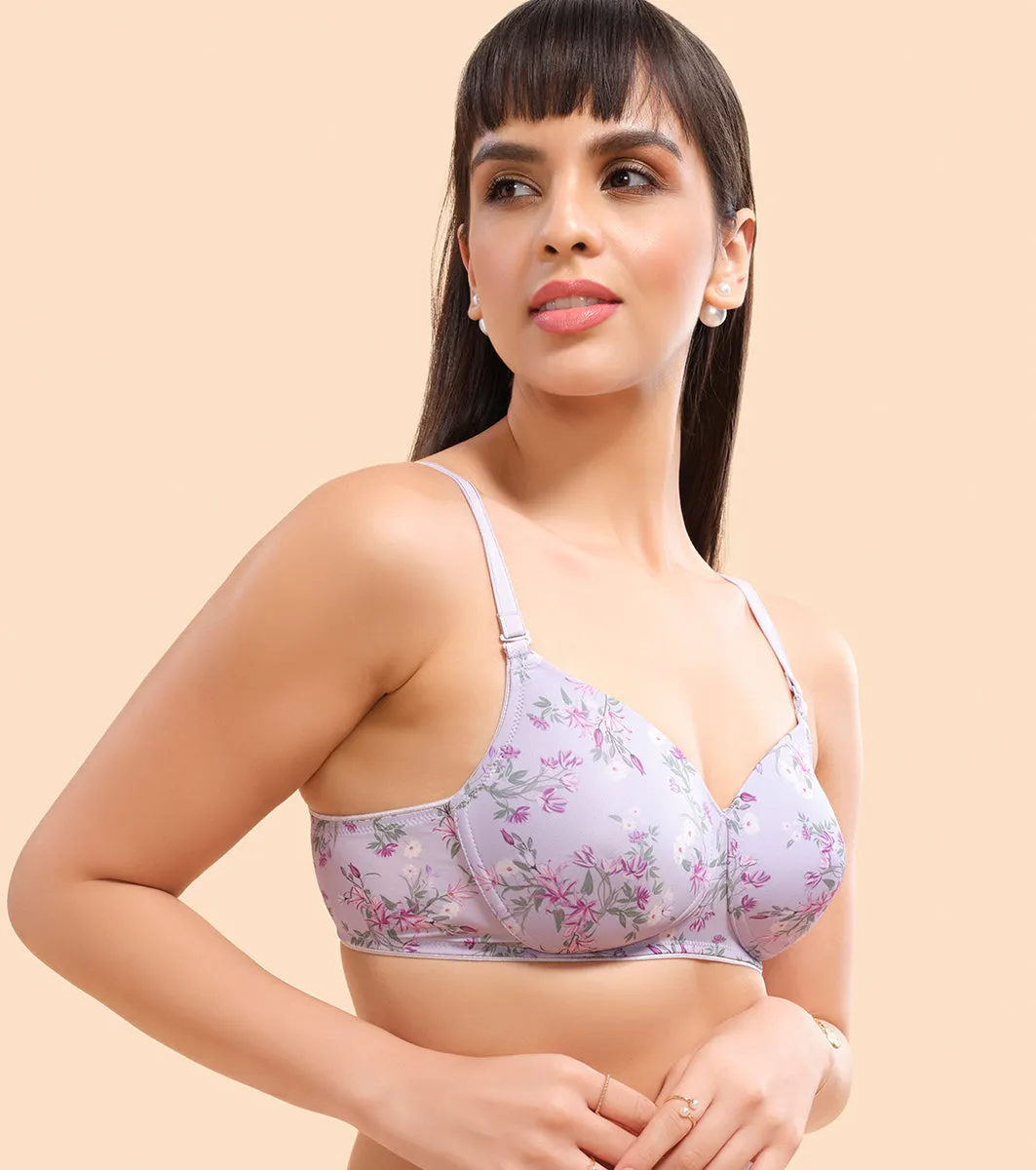 Enamor Dope Dye F165 Ecolite Fabric Smooth Support Bra for Women - Padded, Wirefree and High Coverage - Dainty Petal Print