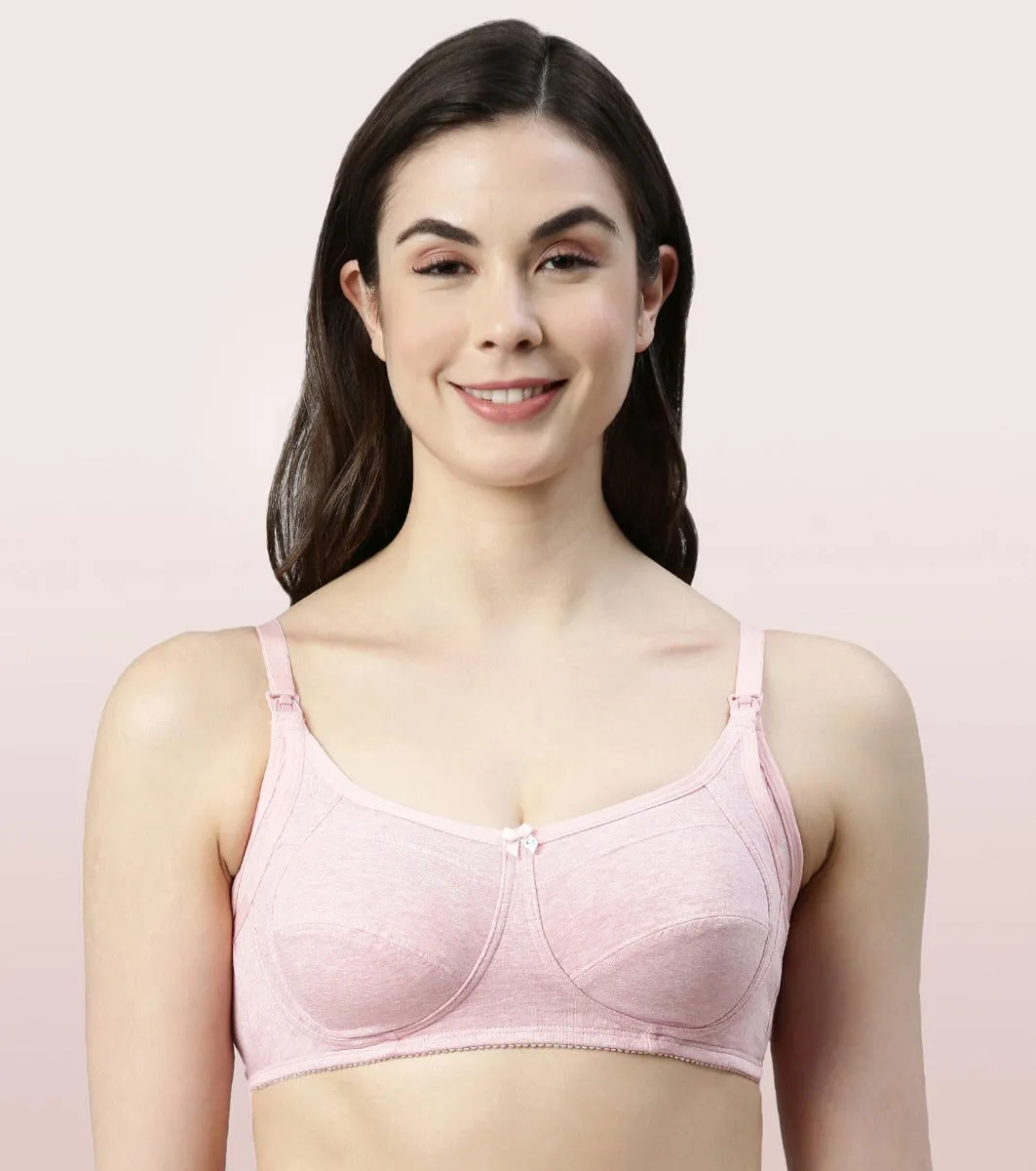 Enamor Eco-Melange MT02 Sectioned Lift and Support Cotton Nursing Bra for Women- High Coverage, Non Padded and Wirefree - Orchid Melange