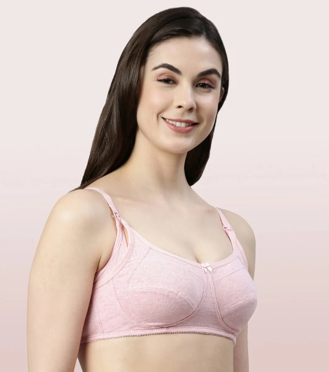 Enamor Eco-Melange MT02 Sectioned Lift and Support Cotton Nursing Bra for Women- High Coverage, Non Padded and Wirefree - Orchid Melange