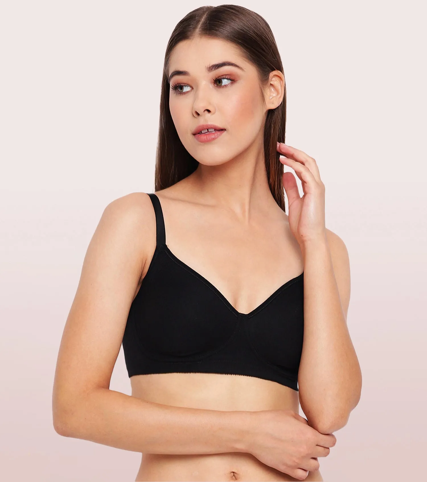 Enamor Fab-Cool A042 Side Support Shaper  Stretch Cotton Everyday Bra for Women- High Coverage, Non Padded and Wirefree - Black