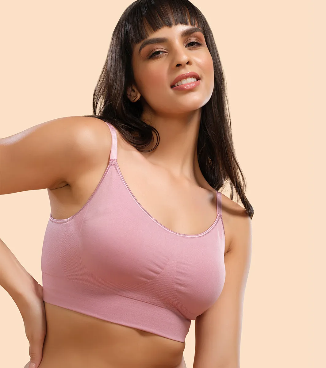 Enamor FlexiFree F037 Ultimate Comfort Seamless No -pinch T-shirt Bra for Women- High Coverage, Padded and Wirefree - Orchid Smoke