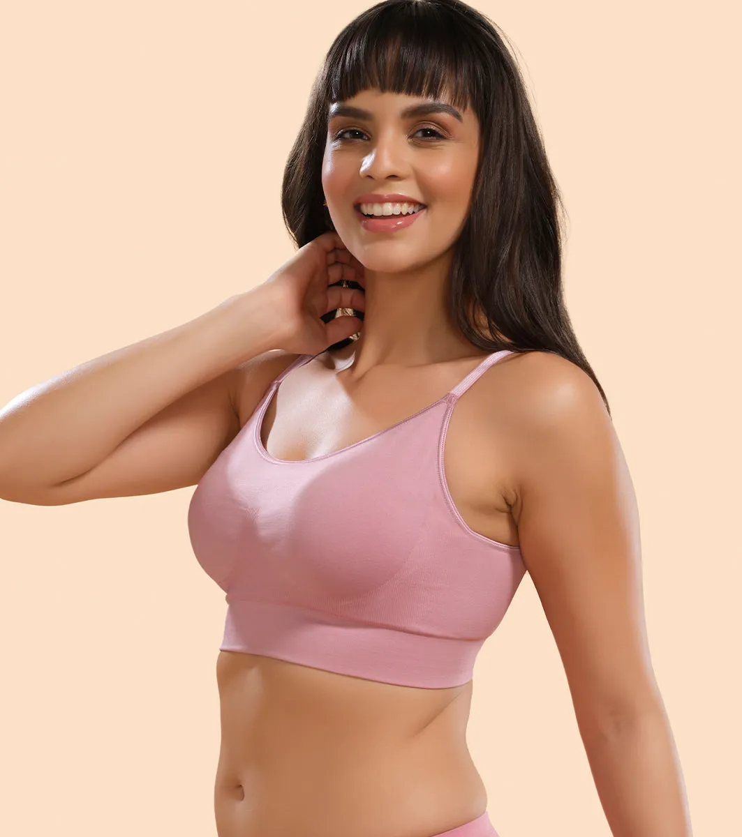 Enamor FlexiFree F037 Ultimate Comfort Seamless No -pinch T-shirt Bra for Women- High Coverage, Padded and Wirefree - Orchid Smoke