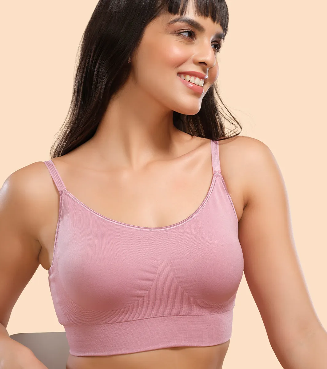 Enamor FlexiFree F037 Ultimate Comfort Seamless No -pinch T-shirt Bra for Women- High Coverage, Padded and Wirefree - Orchid Smoke