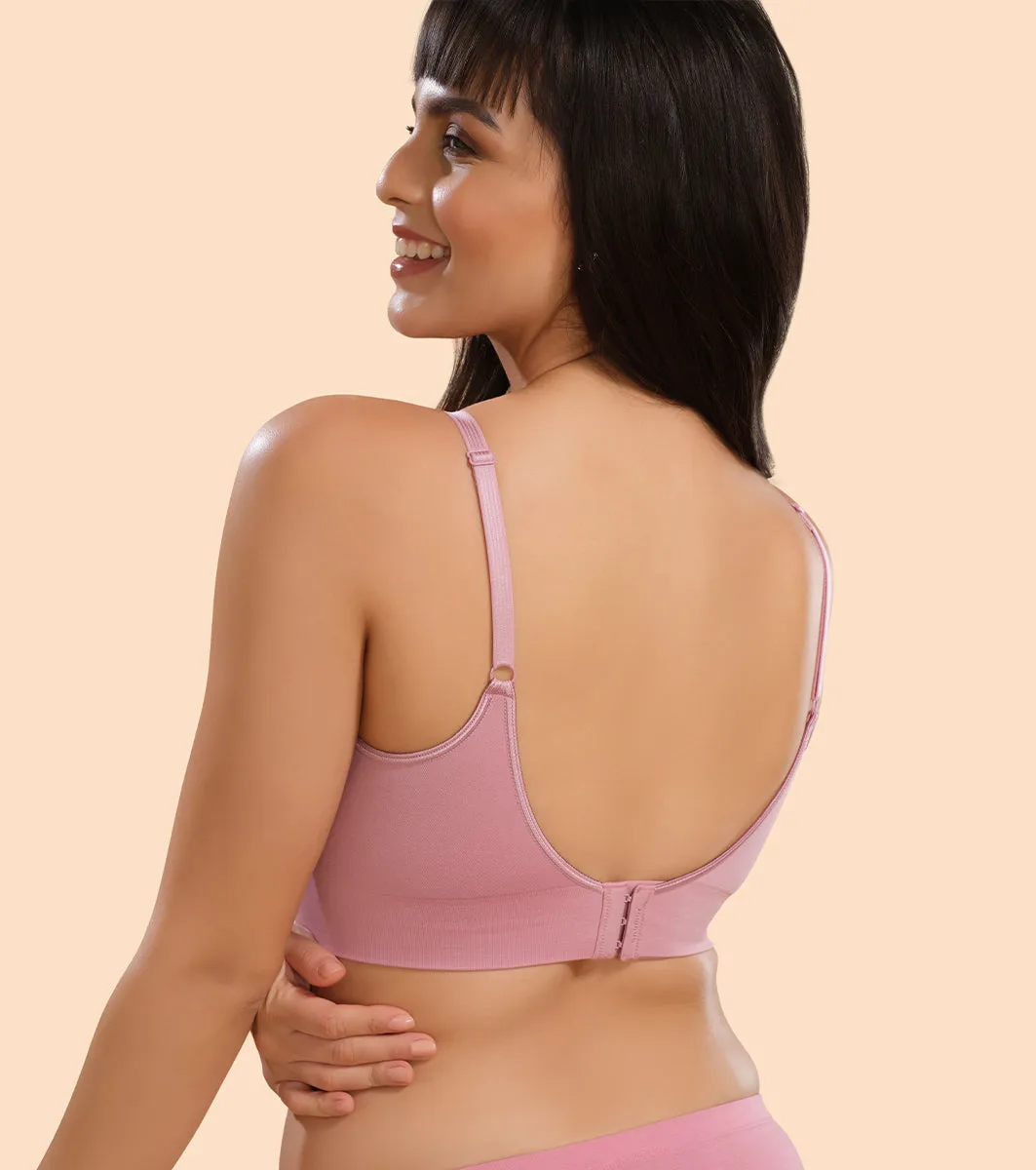 Enamor FlexiFree F037 Ultimate Comfort Seamless No -pinch T-shirt Bra for Women- High Coverage, Padded and Wirefree - Orchid Smoke