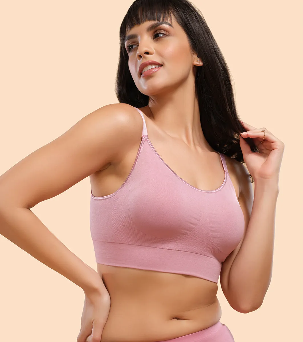 Enamor FlexiFree F037 Ultimate Comfort Seamless No -pinch T-shirt Bra for Women- High Coverage, Padded and Wirefree - Orchid Smoke