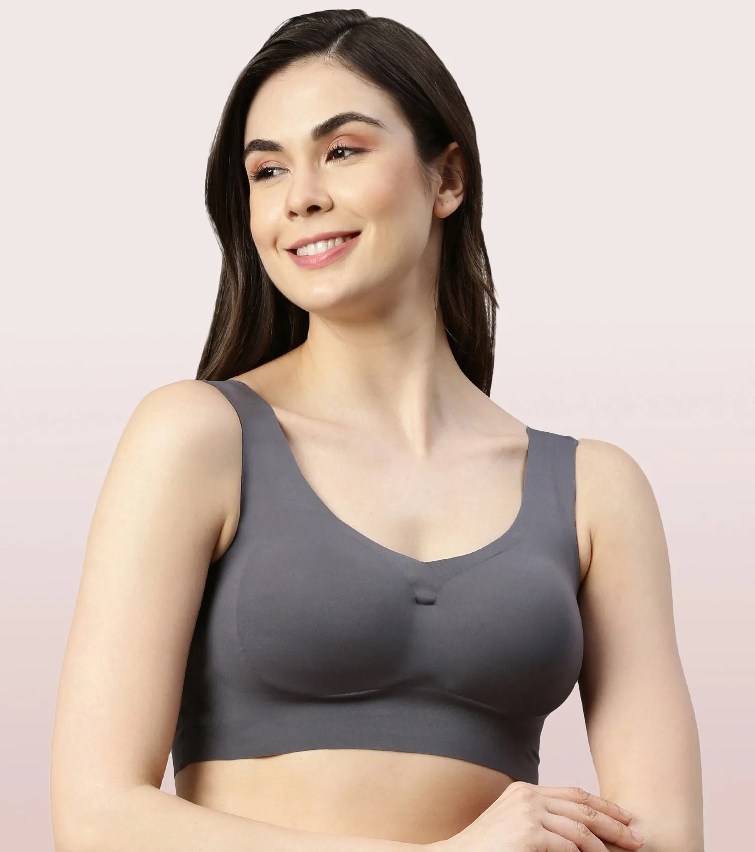 Enamor InvisiBra F070 Ultra Smooth Freedom Bra for Women- Padded Wirefree and Full Coverage - Ink Grey