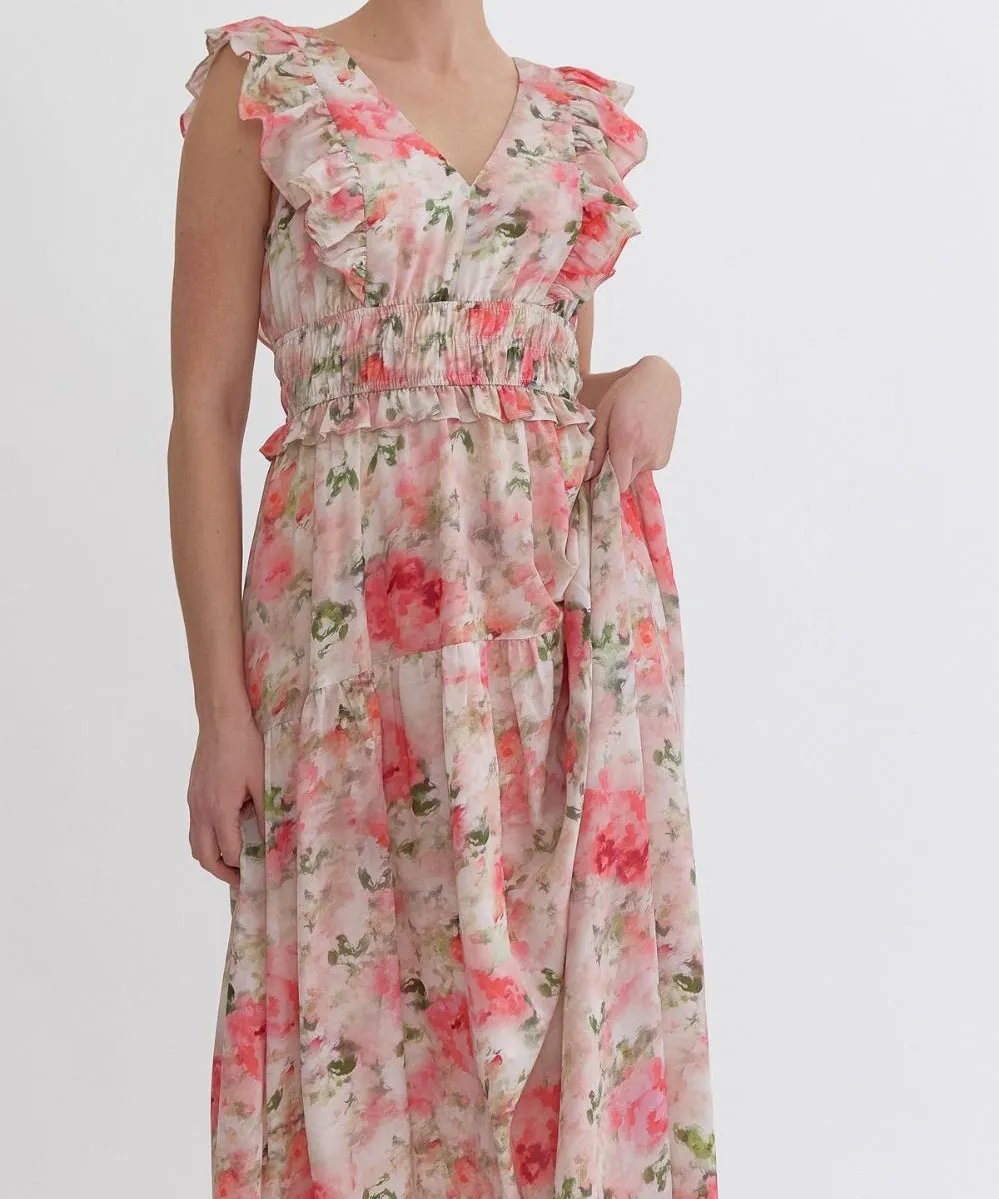 Floral Midi Dress - Blush